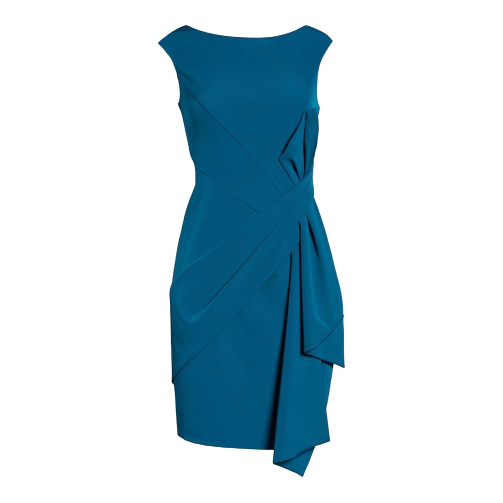 Eliza J SIDE DRAPE LAGUNA CREPE COCKTAIL DRESS IN TEAL NWOT - Picture 6 of 11